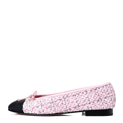 Chanel Tweed Grosgrain Cap Toe Ballerina Flats 38.5 Pink Black 1 of 4