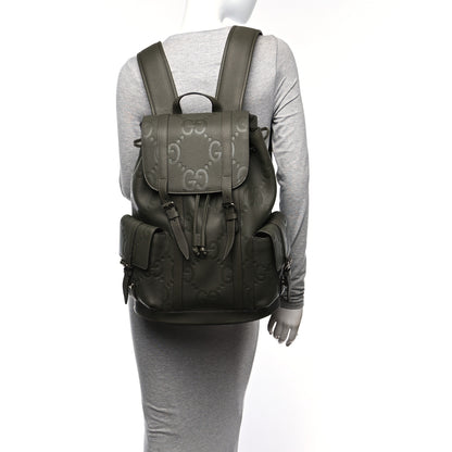 Gucci Piuma Calfskin Jumbo GG Embossed Double Buckle Backpack  Vintage Olive 3 of 10
