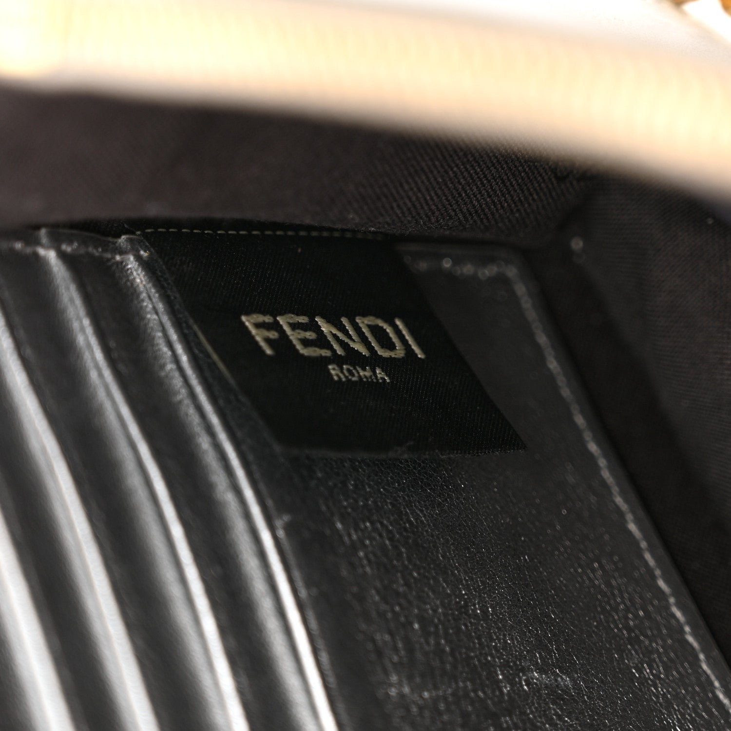 Fendi Vitello Catalan Mirror Logo Embossed Medium Wallet On Chain Argento 6 of 17