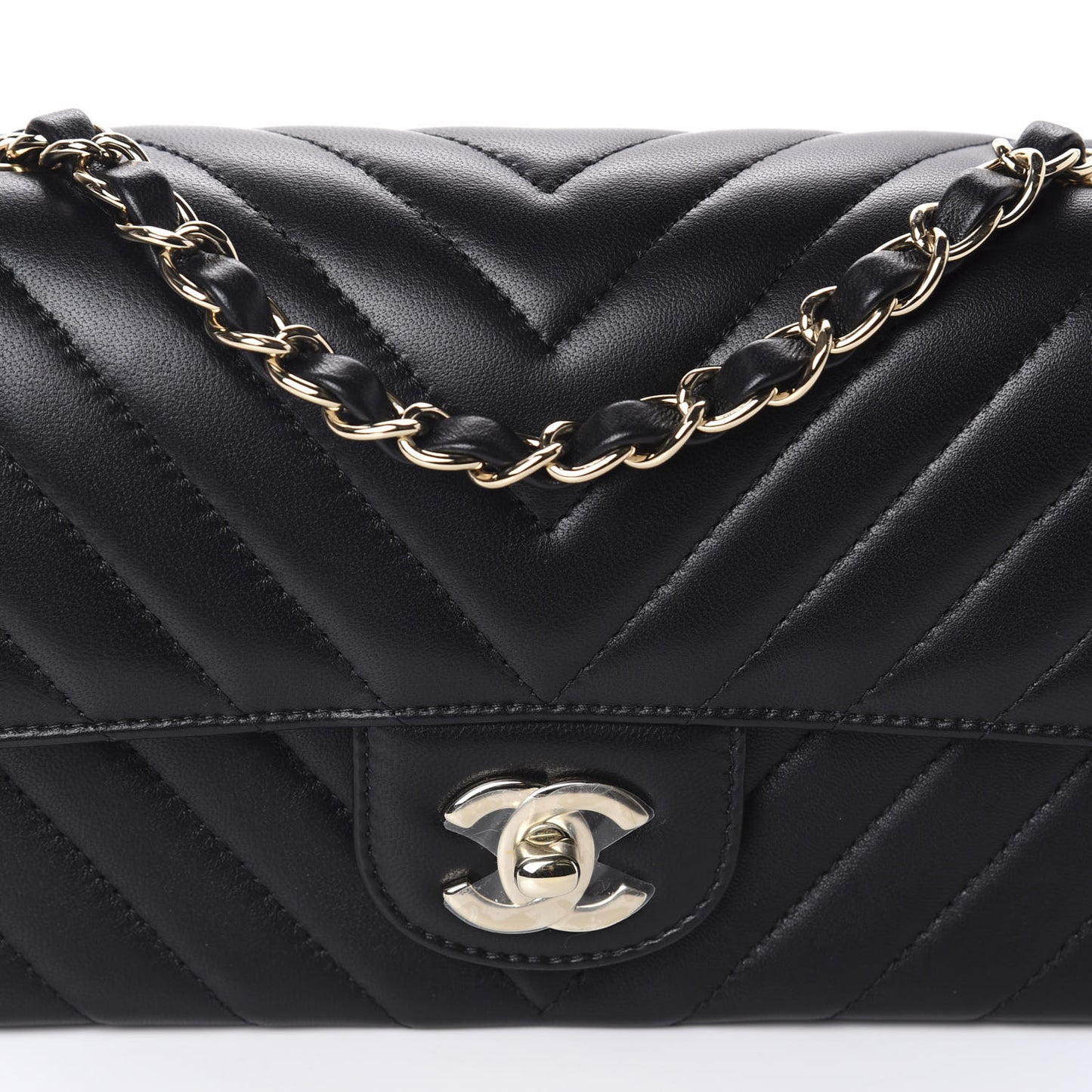 Lambskin Chevron Quilted Mini Rectangular Flap Black