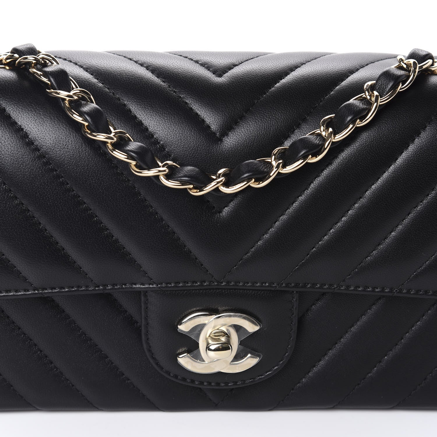 Chanel Lambskin Chevron Quilted Mini Rectangular Flap Black 10 of 11