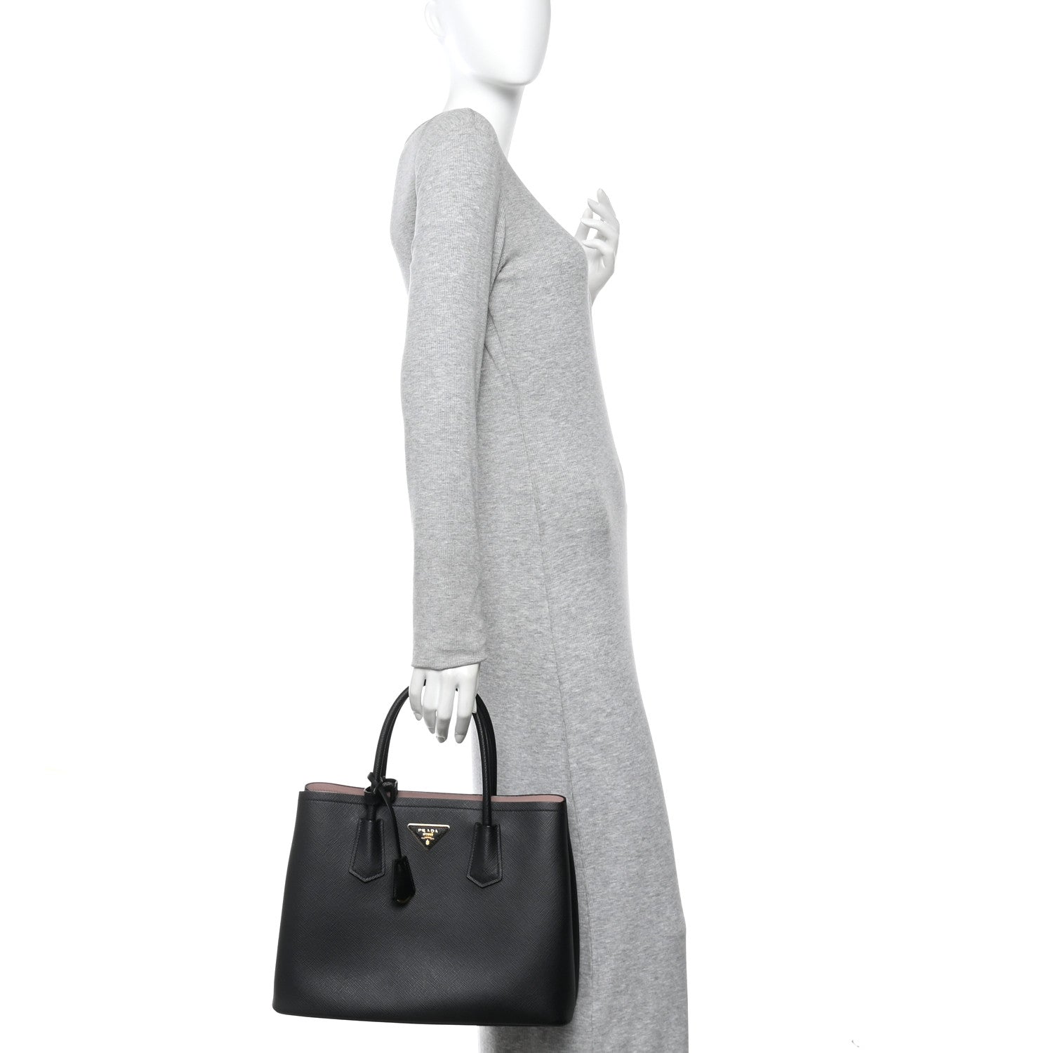 Prada Saffiano Cuir Medium Double Bag Black Mughetto 2 of 12