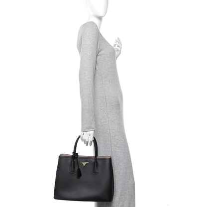 Prada Saffiano Cuir Medium Double Bag Black Mughetto 2 of 12