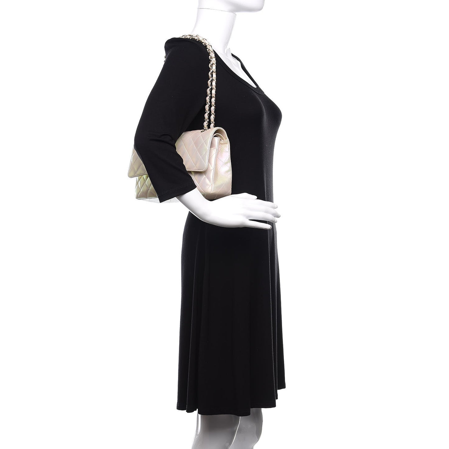 Iridescent Lambskin Quilted Medium Double Flap Ivory