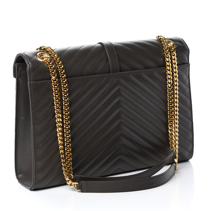 Saint Laurent Grain De Poudre Matelasse Chevron Large Monogram Satchel Bronze 3 of 11