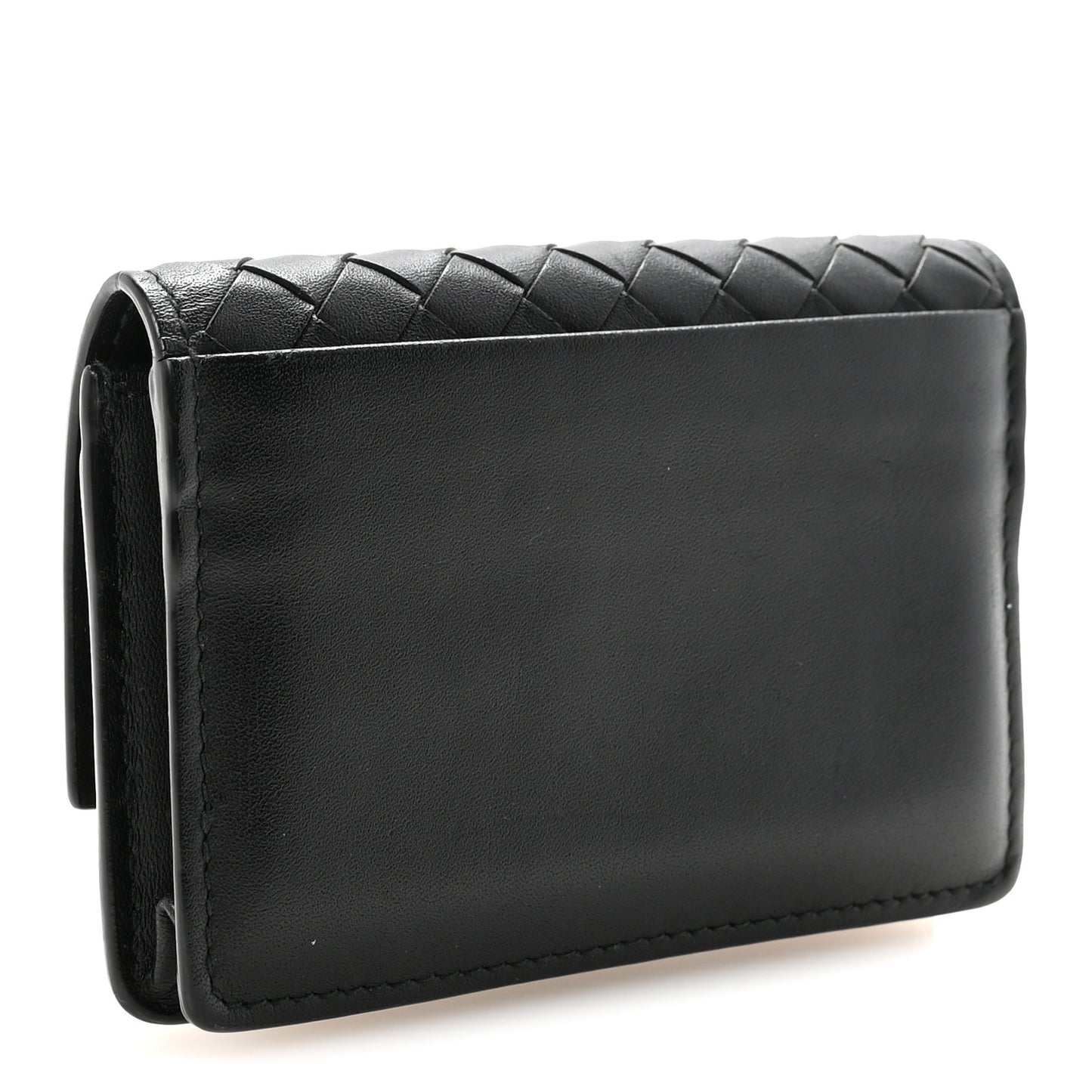 Calfskin Intrecciato Flap Card Case Black