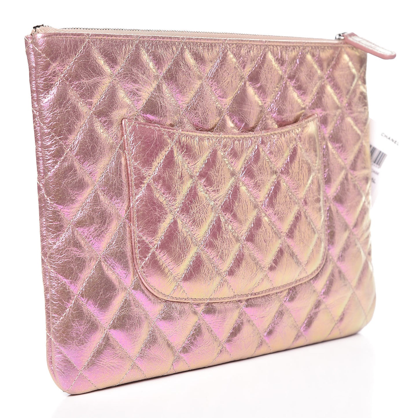 Iridescent Crumpled Calfskin Medium Cosmetic Case Pink
