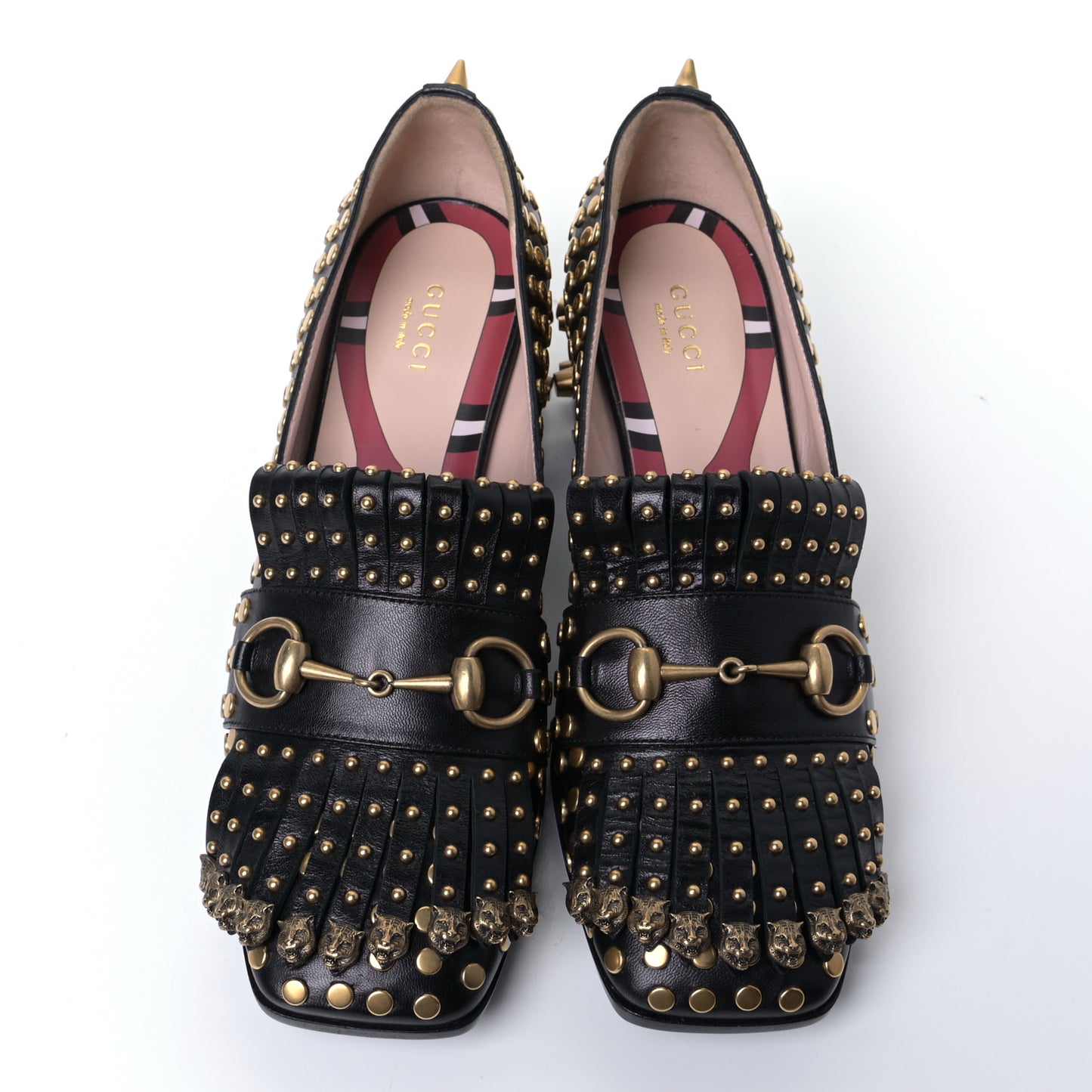 Malaga Kid Studded Polly Fringe 55mm Loafer Pumps 37.5 Black