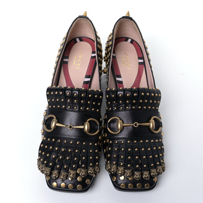 Gucci Malaga Kid Studded Polly Fringe 55mm Loafer Pumps 37.5 Black 2 of 8