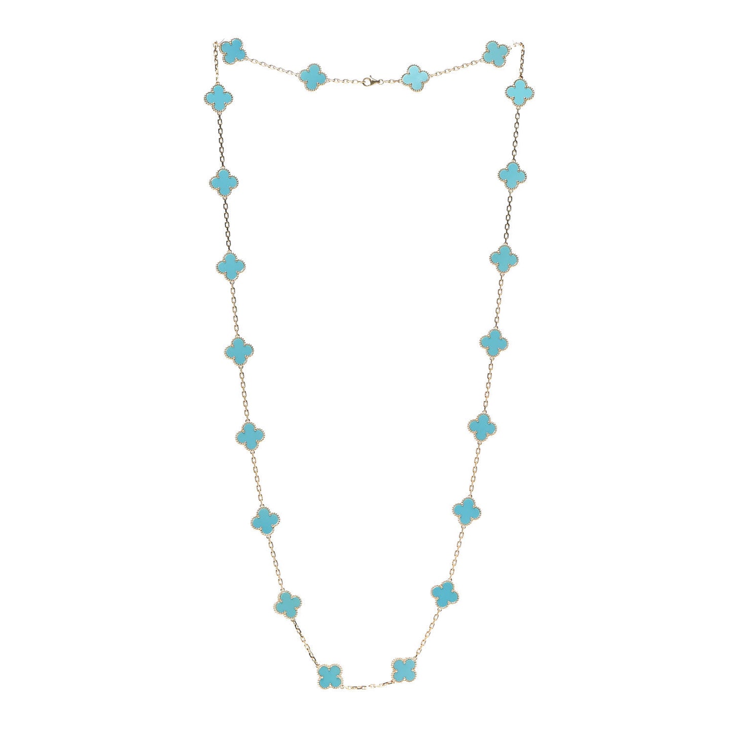 18K Yellow Gold Turquoise 20 Motifs Vintage Alhambra Necklace