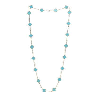 Van Cleef & Arpels 18K Yellow Gold Turquoise 20 Motifs Vintage Alhambra Necklace 3 of 8