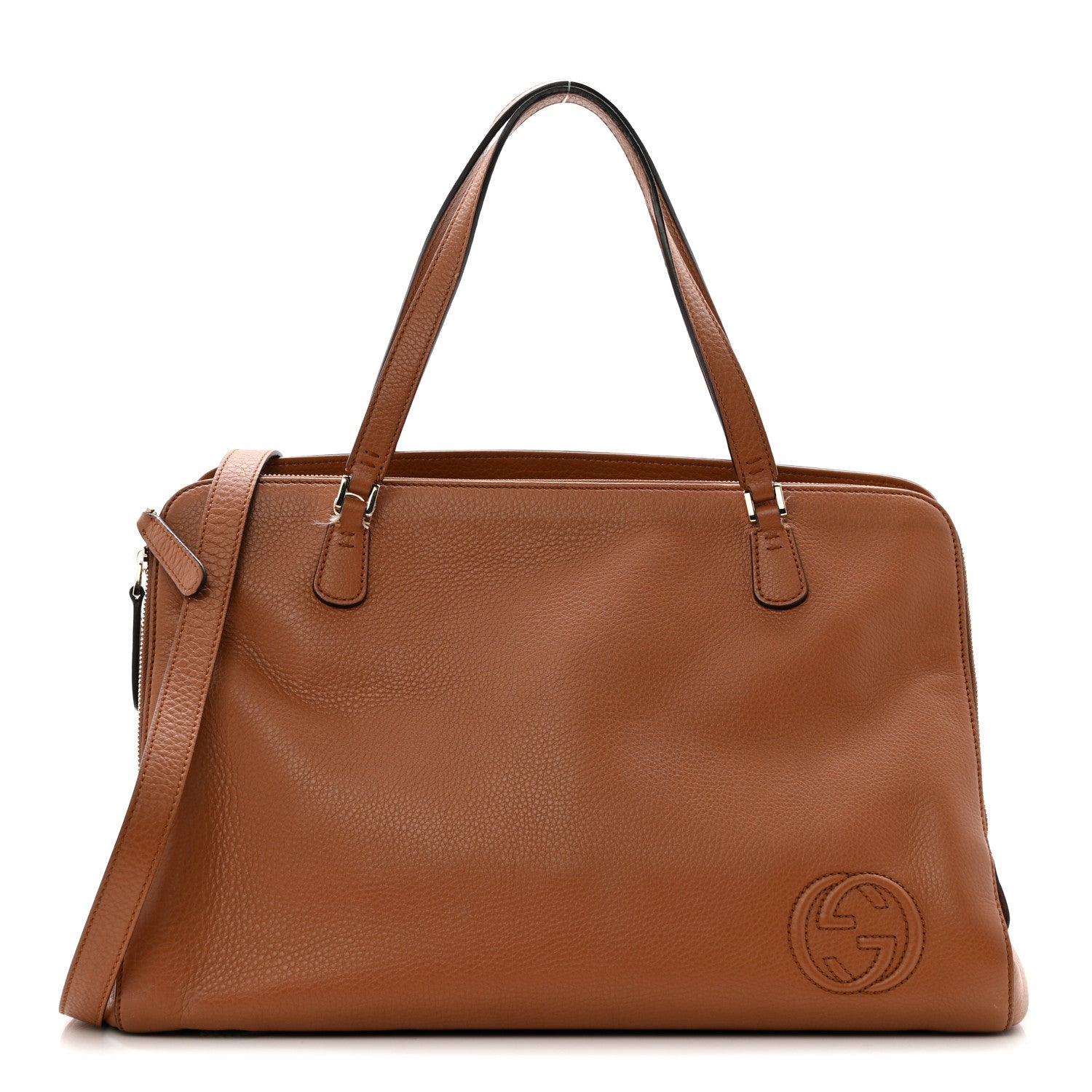 Gucci Calfskin Large Label Tote Brown 1 of 14