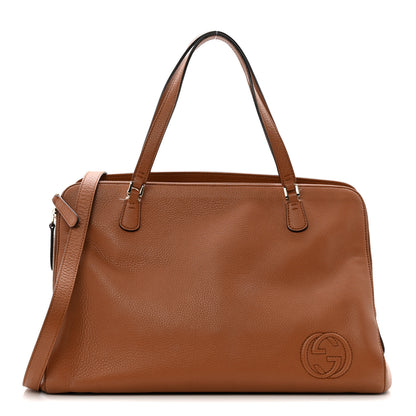 Gucci Calfskin Large Label Tote Brown 1 of 14