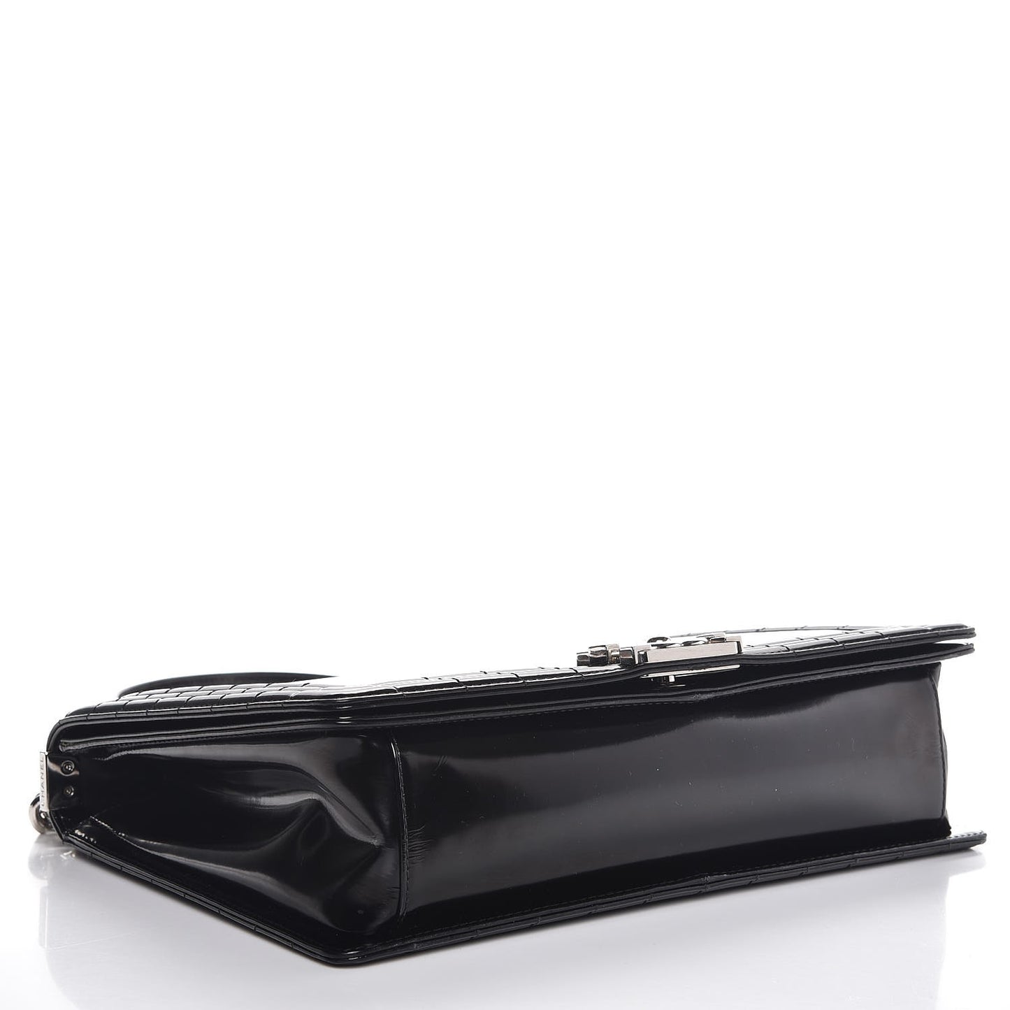 Glazed Calfskin Large Boy Flap Black