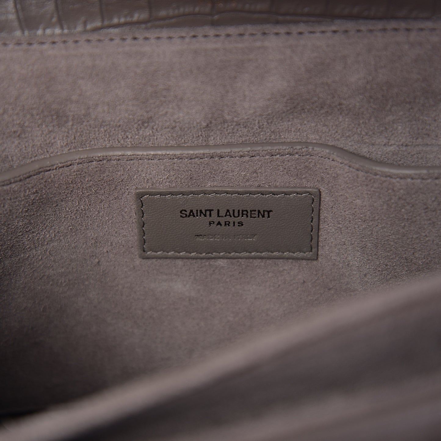 Calfskin Crocodile Embossed Medium Bellechasse Satchel Grey