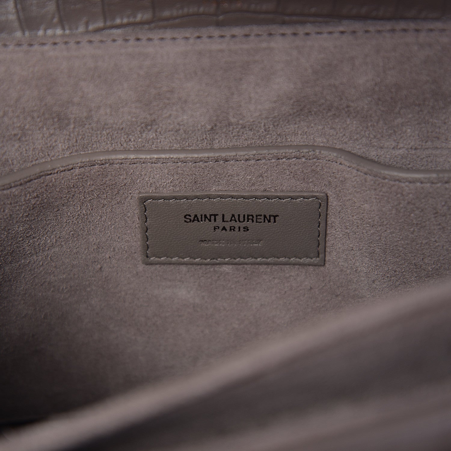 Saint Laurent Calfskin Crocodile Embossed Medium Bellechasse Satchel Grey 5 of 8