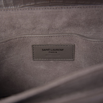 Saint Laurent Calfskin Crocodile Embossed Medium Bellechasse Satchel Grey 5 of 8