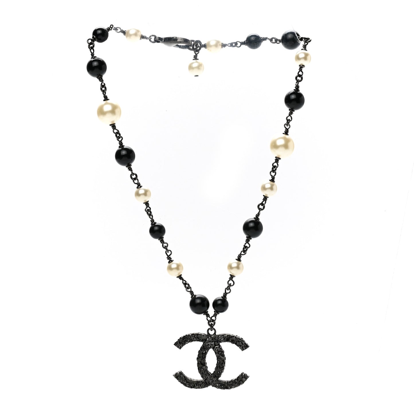 Ruthenium Beaded CC Short Necklace Black