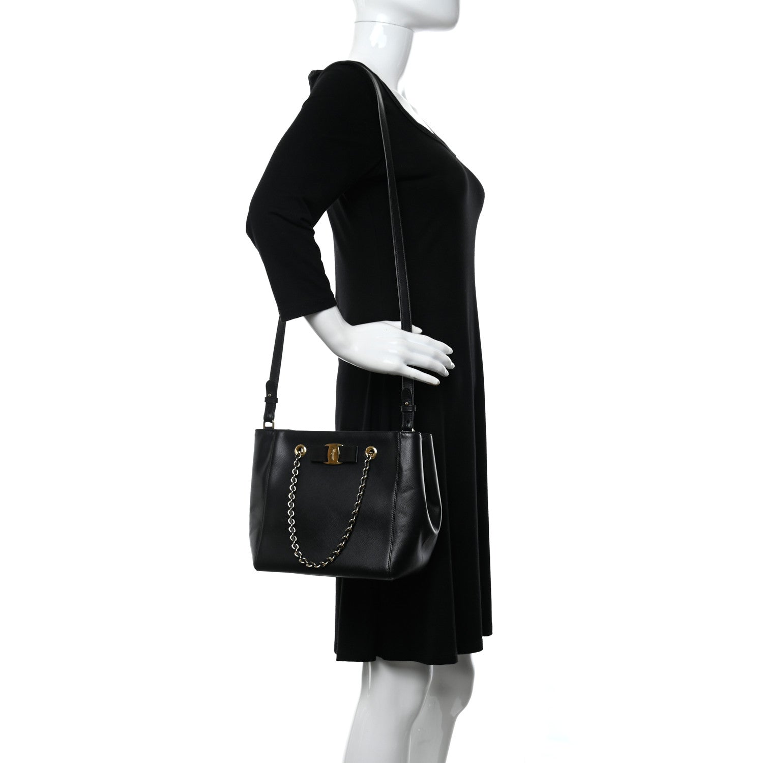 Salvatore Ferragamo Calfskin Vany Bag Black 10 of 10