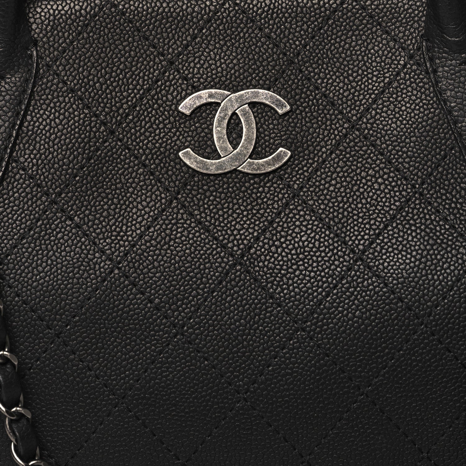 Chanel Grained Vegetal Calfskin Stitched Shopping Tote Black 10 of 12
