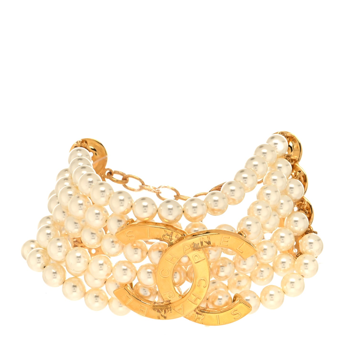 Pearl Metal CC Paris Button Multistrand Bracelet Gold White
