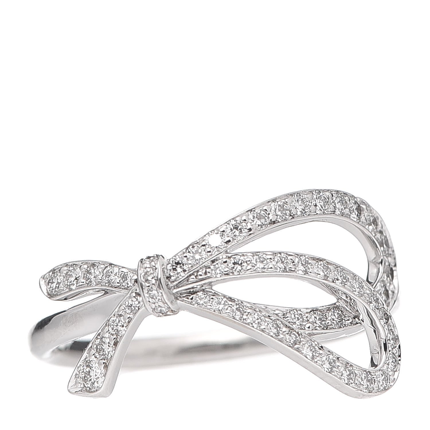 Tiffany 18K White Gold Diamond .40ct Bow Ring 54 7 1 of 4