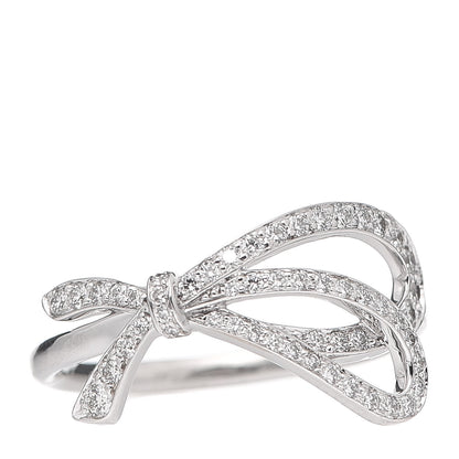 Tiffany 18K White Gold Diamond .40ct Bow Ring 54 7 1 of 4