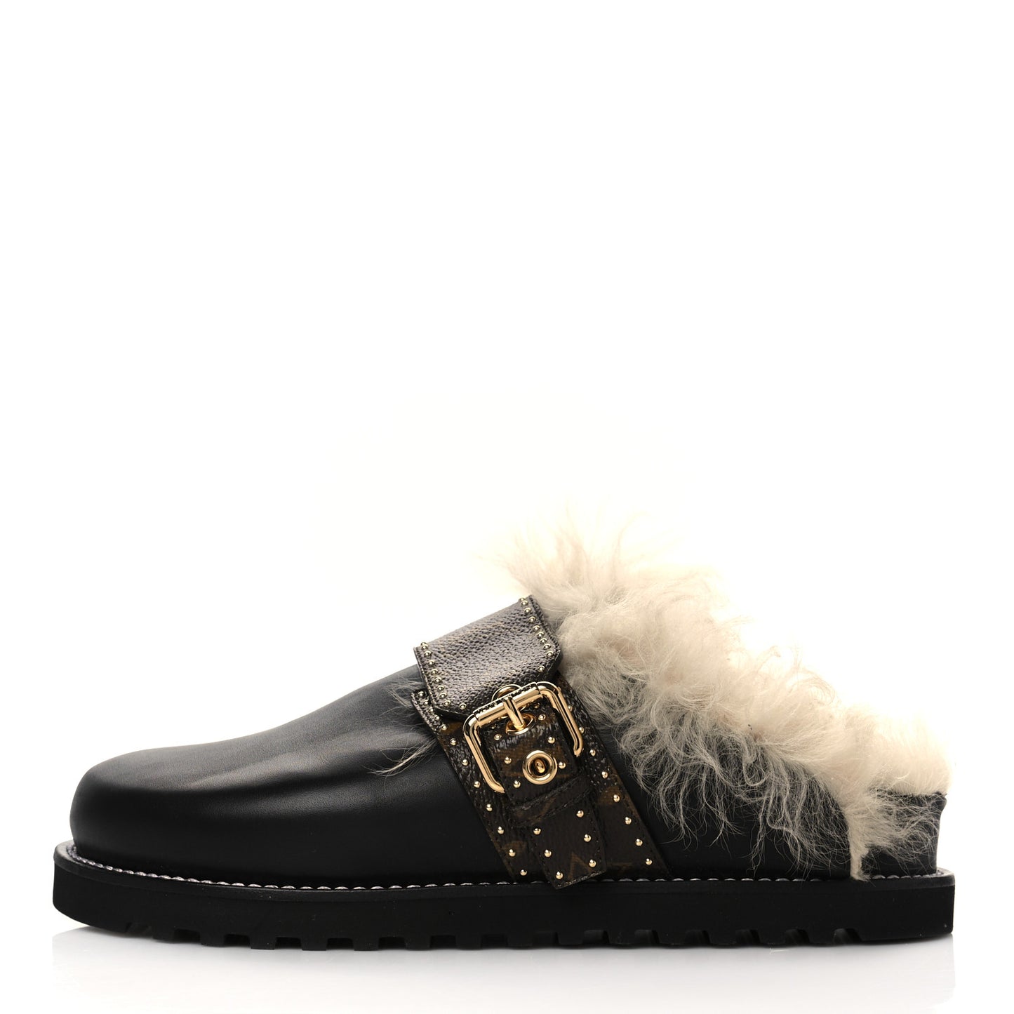 Calfskin Monogram Lambswool Winterbreak Comfort Clogs 38 Black