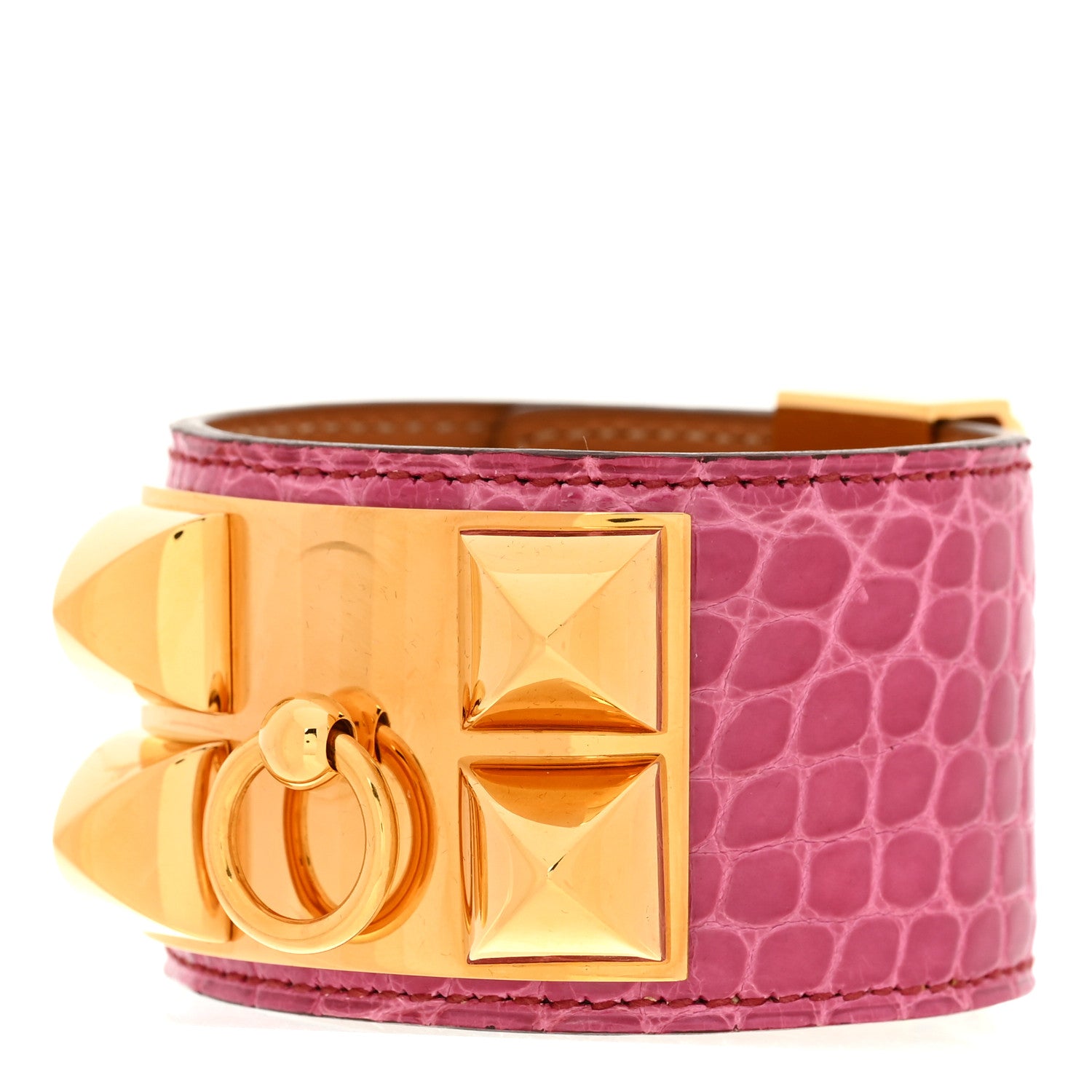 Hermes Shiny Alligator Collier De Chien CDC Bracelet S Rose Scheherazade 1 of 6