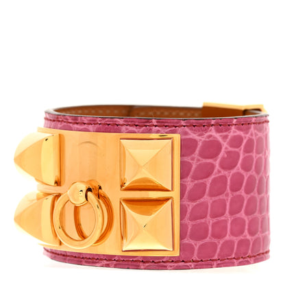 Hermes Shiny Alligator Collier De Chien CDC Bracelet S Rose Scheherazade 1 of 6