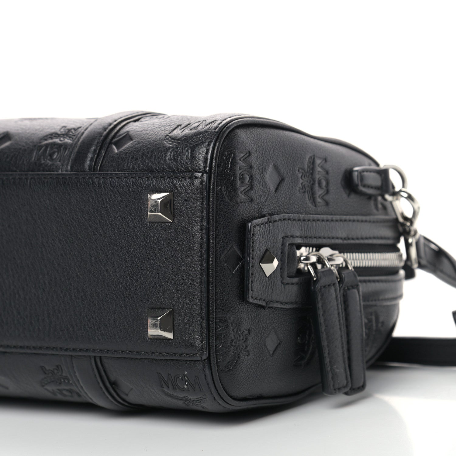MCM Calfskin Ottomar Monogram Boston Bag Black 9 of 11