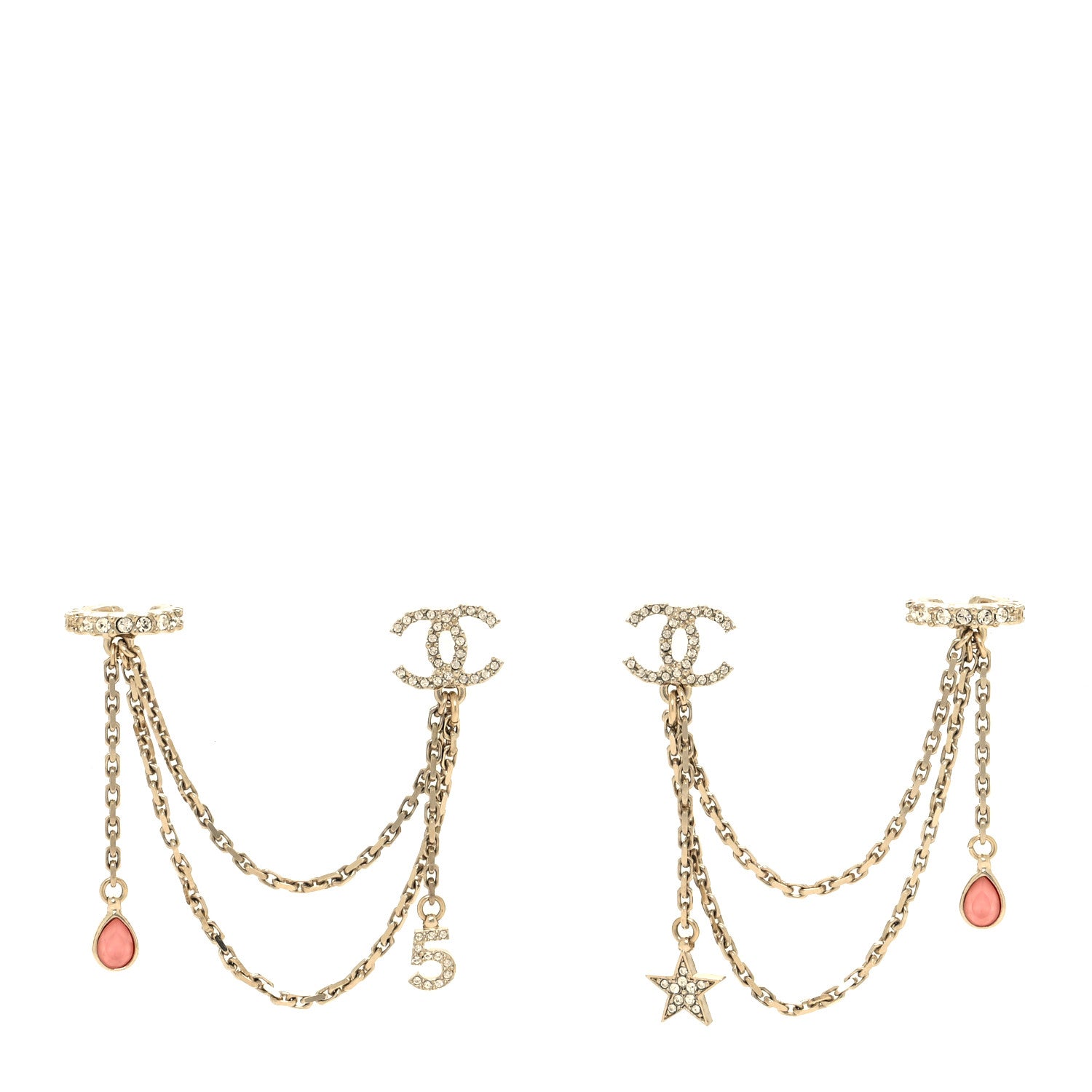 Chanel Crystal Star 5 Drop CC Earrings Gold 1 of 4