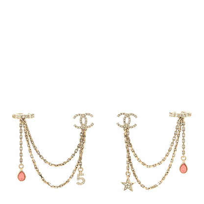 Chanel Crystal Star 5 Drop CC Earrings Gold 1 of 4