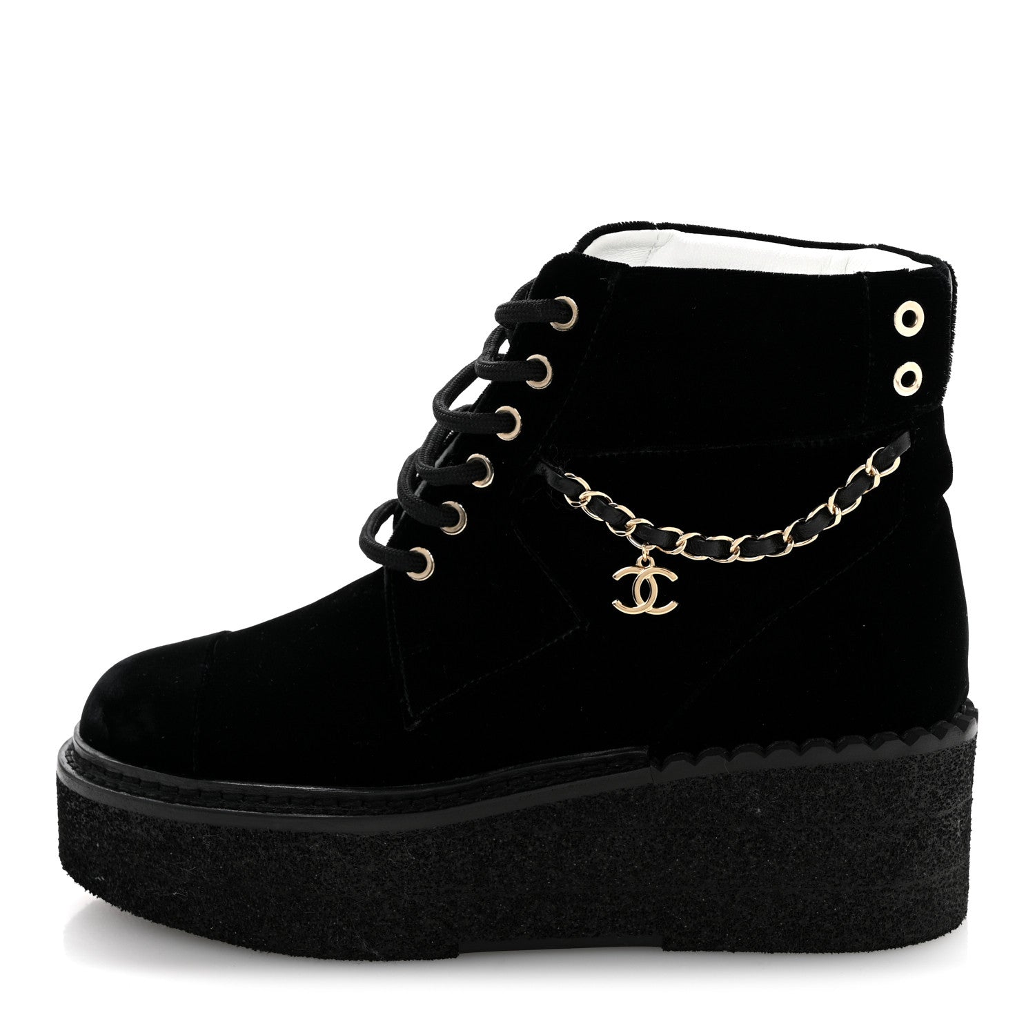 Chanel Velvet Chain Lace Up CC Short Boots 35.5 Black 1 of 10