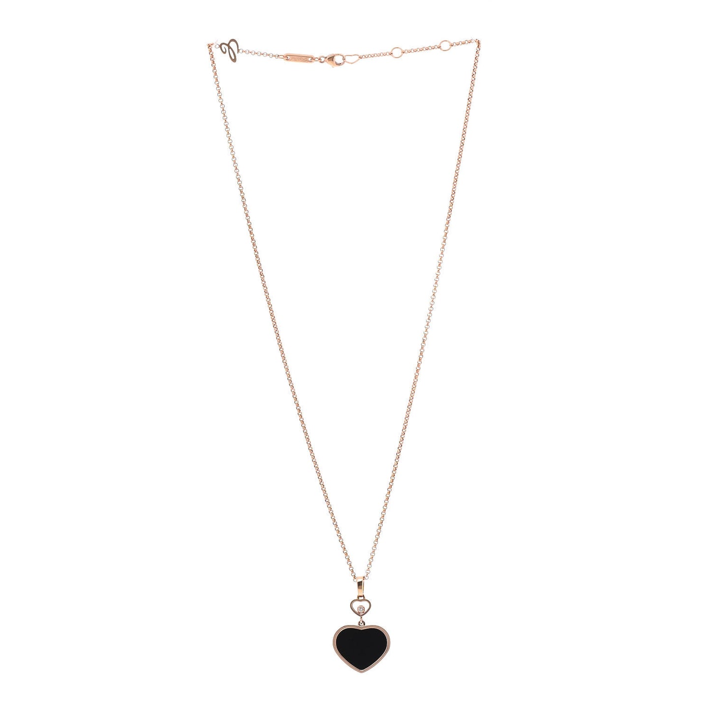18K Rose Gold Diamond Onyx Happy Hearts Necklace