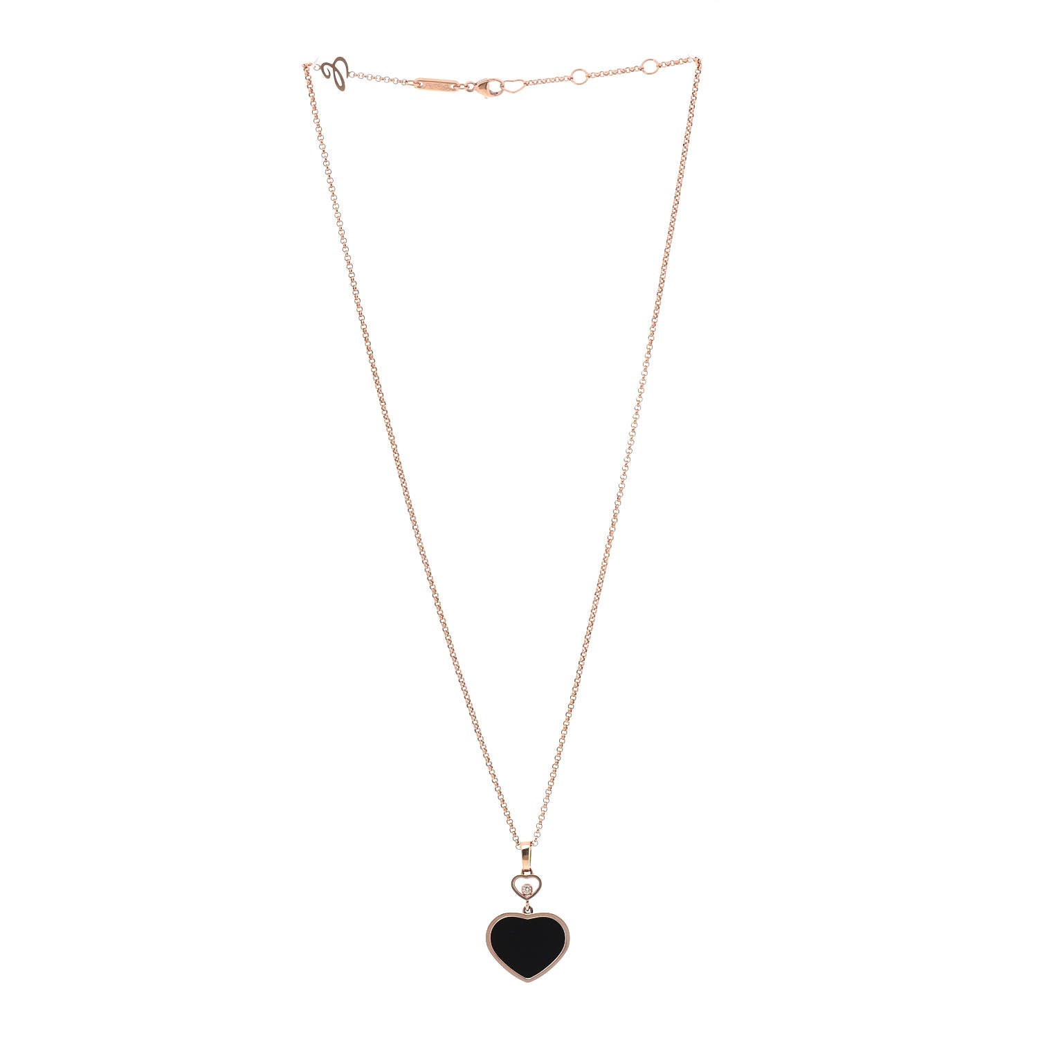 Chopard 18K Rose Gold Diamond Onyx Happy Hearts Necklace 3 of 6