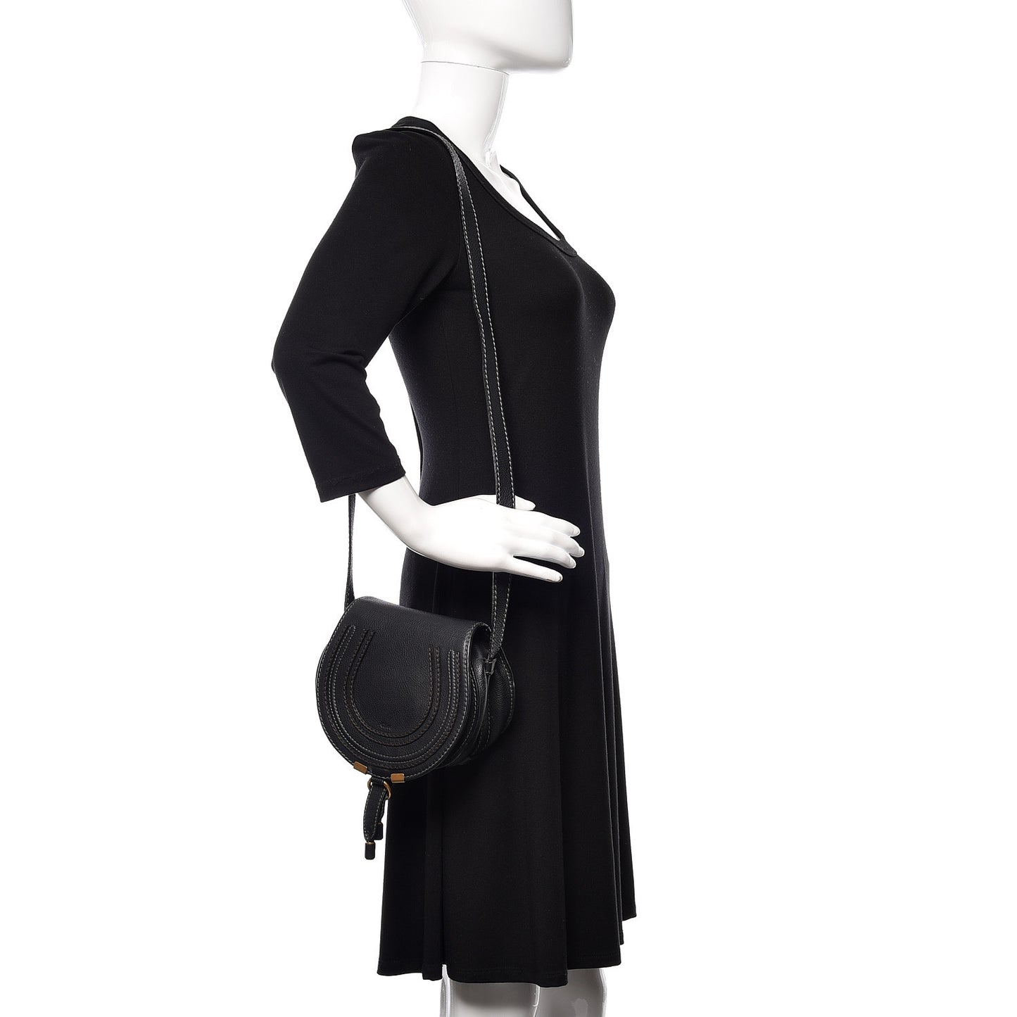 Calfskin Mini Marcie Round Crossbody Bag Black