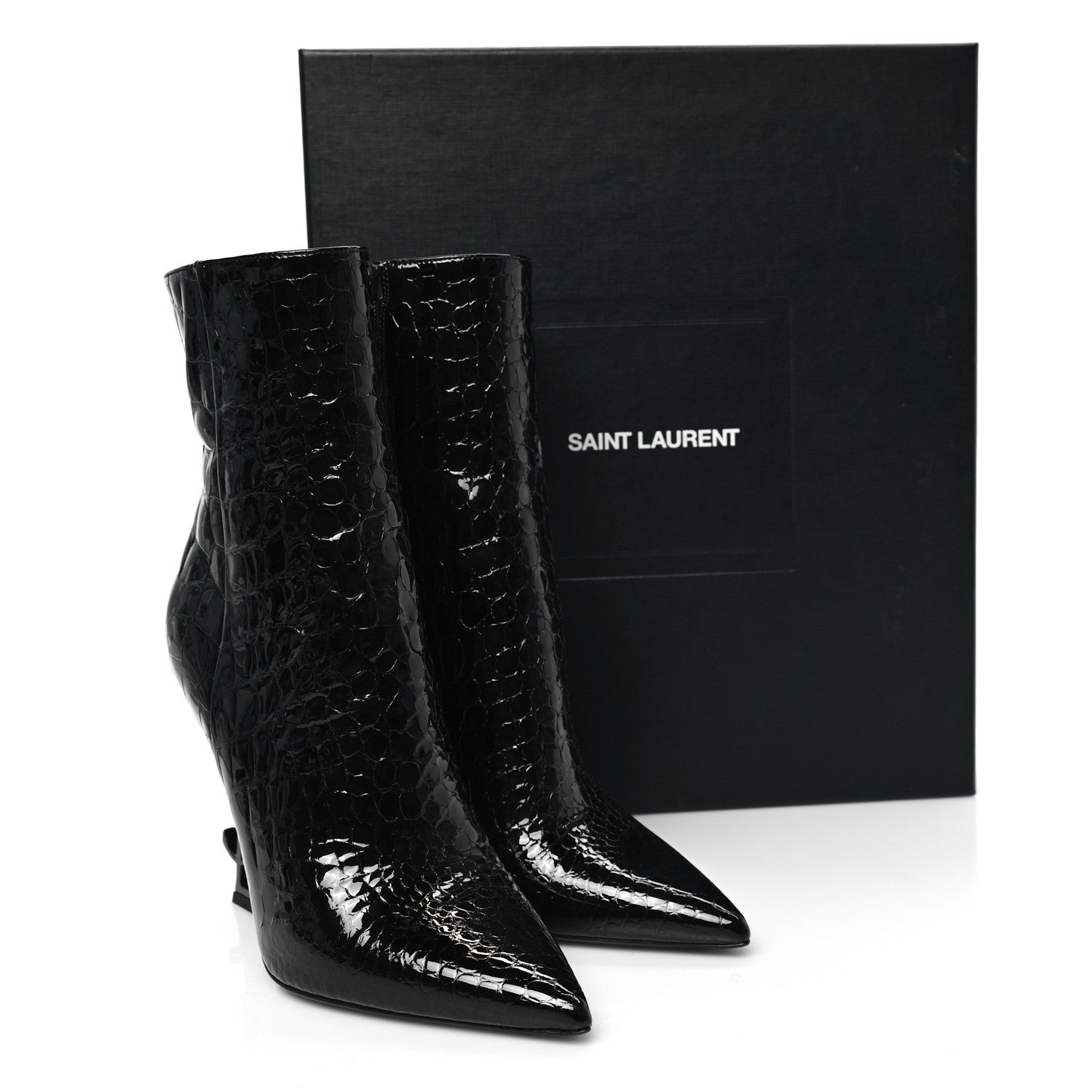 Saint Laurent Alligator Embossed Patent Calfskin Opyum 110 Ankle Boots 38 Black 8 of 8
