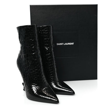 Saint Laurent Alligator Embossed Patent Calfskin Opyum 110 Ankle Boots 38 Black 8 of 8