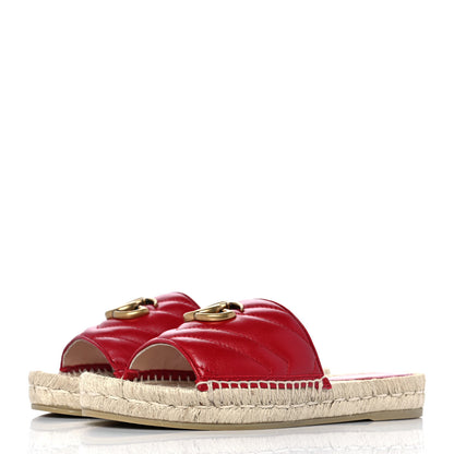 Gucci Nappa Matelasse GG Marmont Espadrille Slide Sandals 36.5 Hibiscus Red 3 of 9
