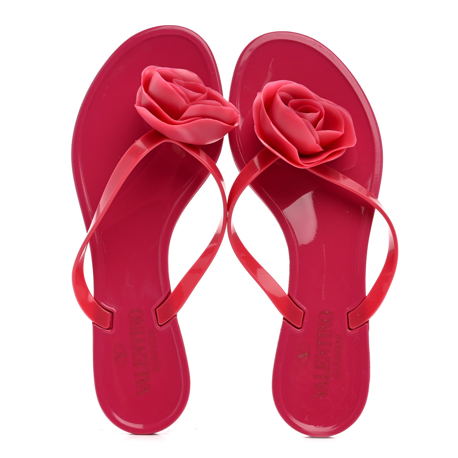 Valentino Garavani PVC Jelly Rose Thong Sandals 37 Dark Pink