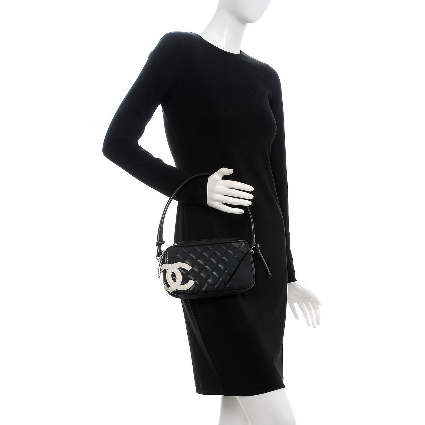Calfskin Quilted Cambon Pochette Black White