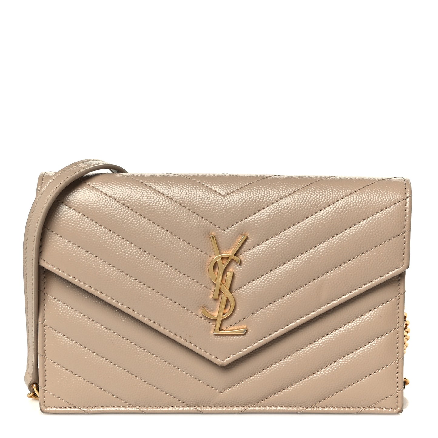 Grain De Poudre Matelasse Chevron Monogram Envelope Chain Wallet Dark Beige