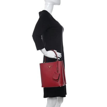 Prada Saffiano Cuir Medium Panier Bucket Bag Fuoco Black 3 of 13