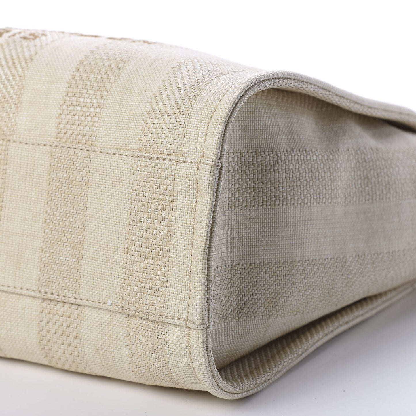 Mixed Fibers Calfskin Striped Small Deauville Tote Beige