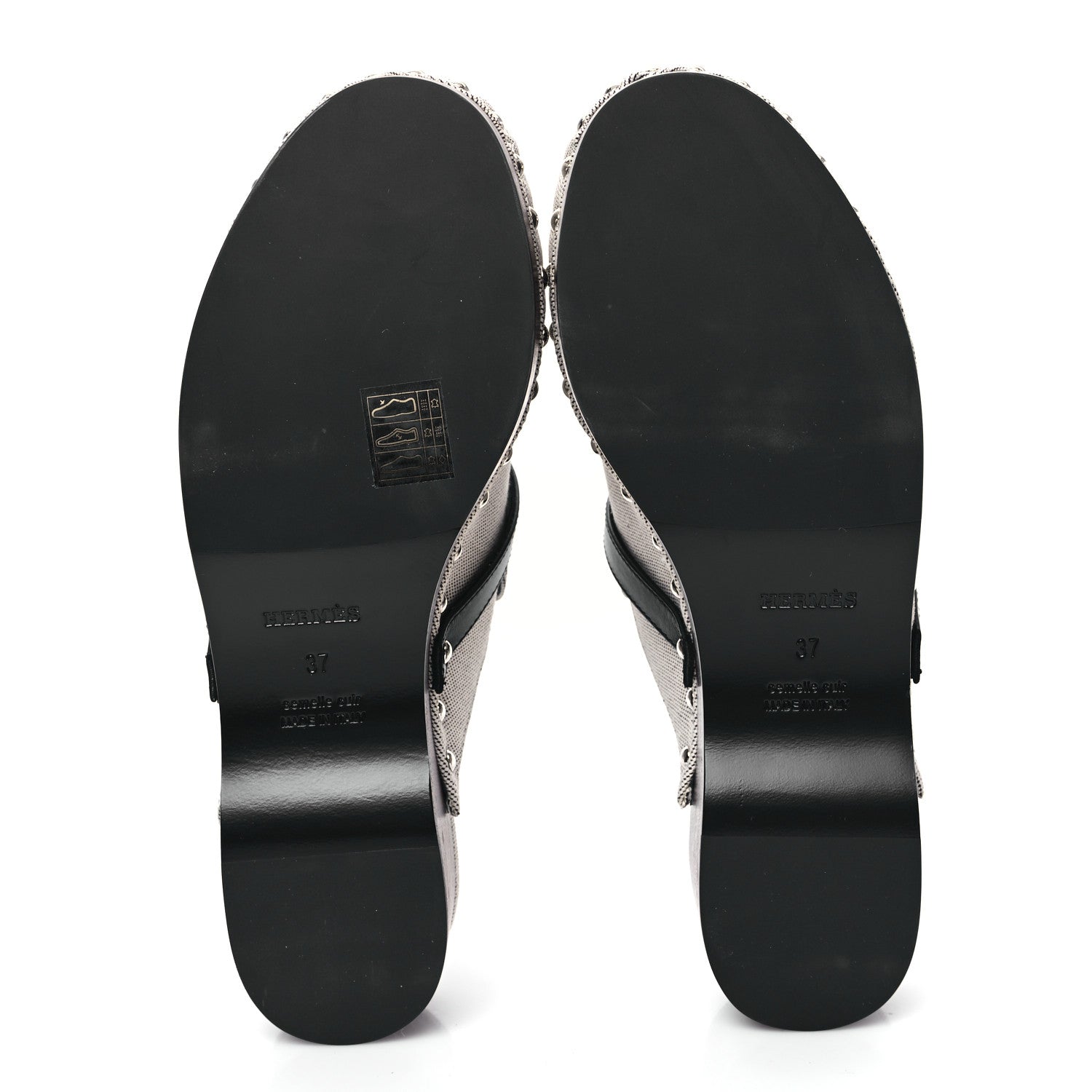 Hermes H Canvas Calfskin Carlotta Mules 37 Prunoir Black 6 of 9