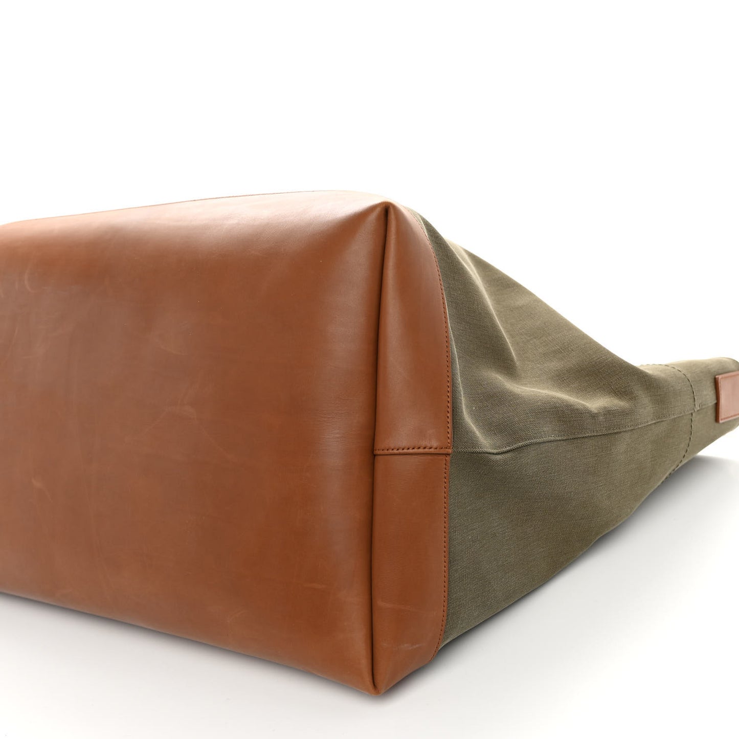 Linen Calfskin Rive Gauche Maxi Tote Kaki Brown