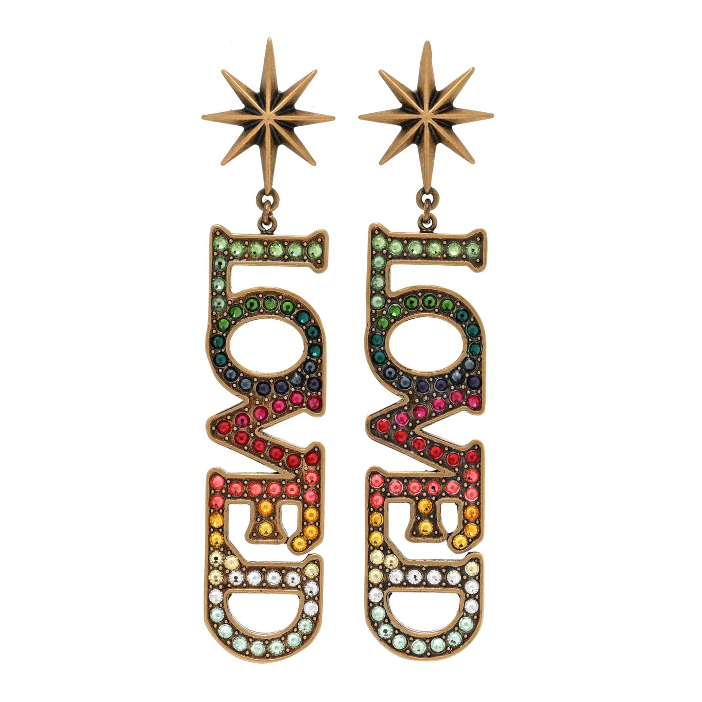 Gold Crystal Loved Single Earrings Multi