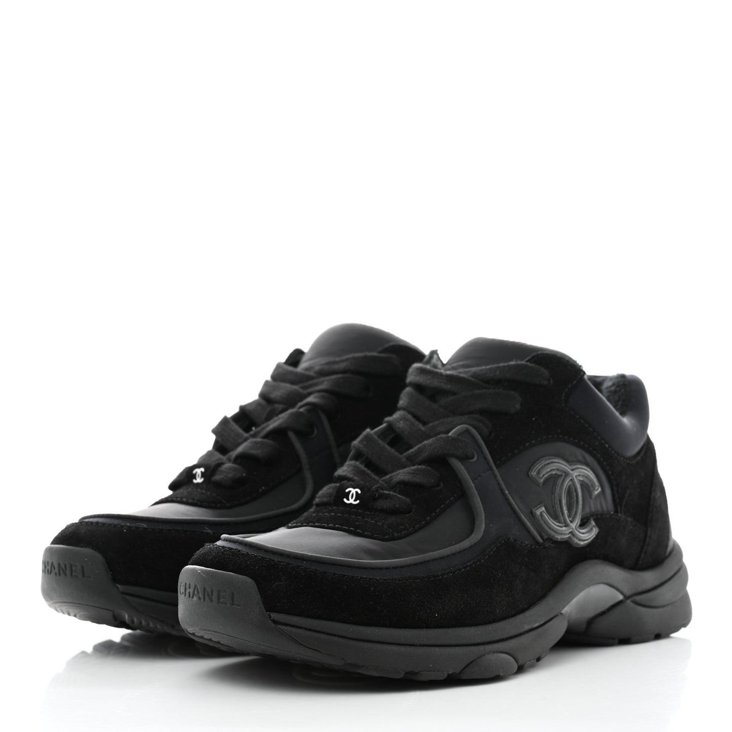 Fabric Calfskin Suede CC Sneakers 37 Black
