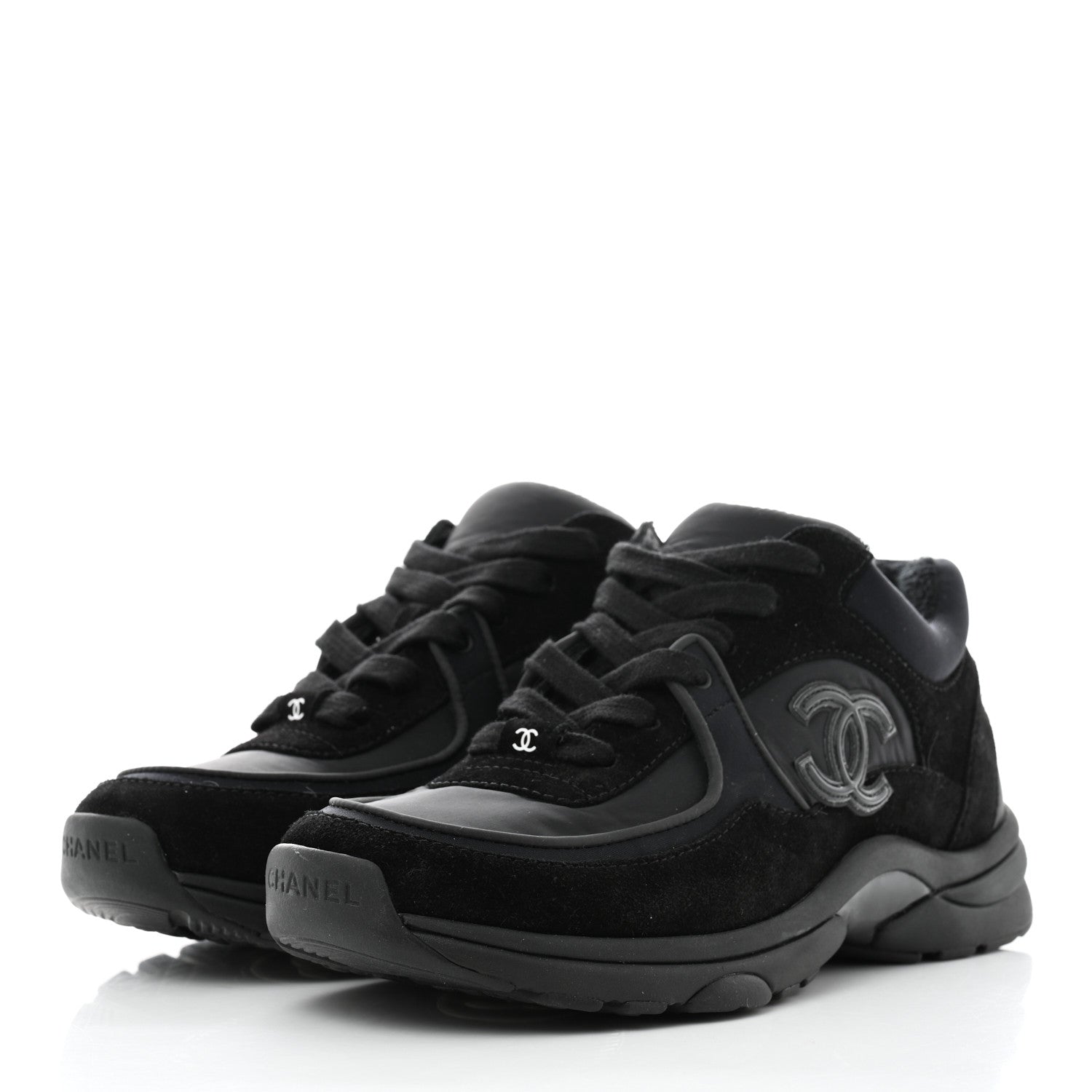 Chanel Fabric Calfskin Suede CC Sneakers 37 Black 3 of 9